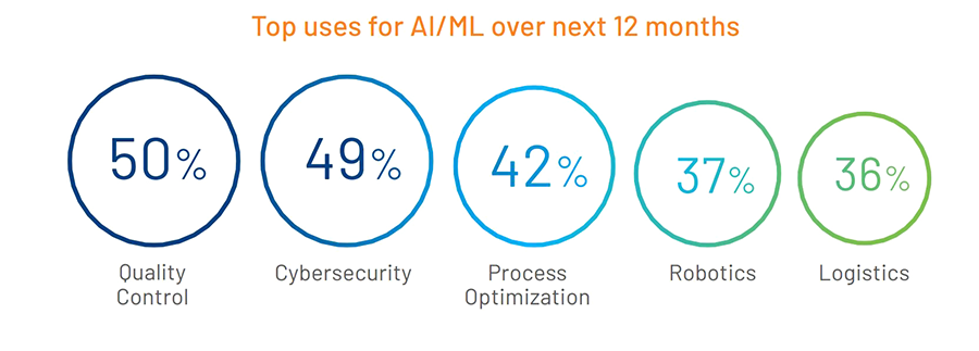 Figure 2: Top uses for AI/ML over the next 12 months. Courtesy: Rockwell Automation