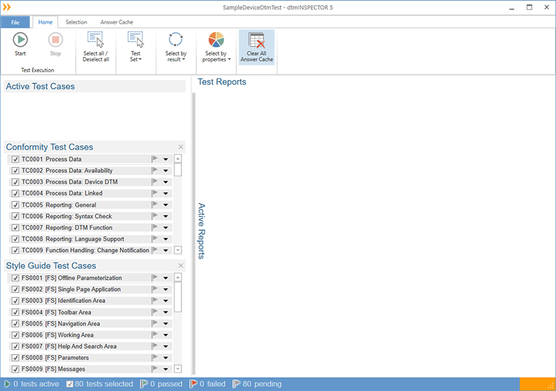 Figure 2: dtmINSPECTOR5 main window with all the Conformance and Style Guide Test Cases