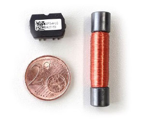 Figure 1: Wiegand harvester (right) and Wiegand sensor (top left).