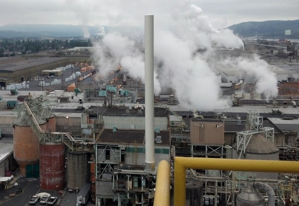 Figure 1: The omnidirectional antenna situated on the boiler room rooftop of a major pulp and paper manufacturer in the Pacific Northwest offers complete radio signal coverage for the entire site.