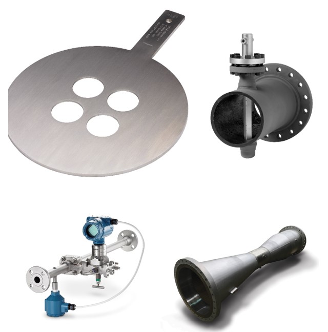 Figure 2: A variety of alternate primary element designs are available to address specific shortcomings of the concentric orifice. These include a conditioning orifice (upper left), an Annubar (upper right), an integral flow orifice (lower left), and a venturi (lower right).