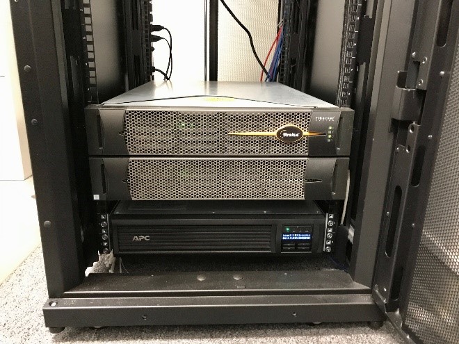 Figure 1: Stratus ftServer, shown here installed in a server rack cabinet, provides exceptional performance for larger applications where there is a control room or data center location.