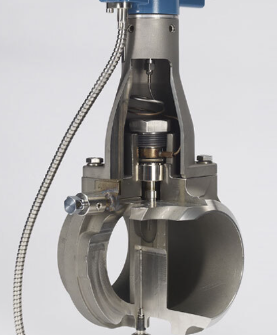Figure 3:&nbsp;This vortex flowmeter can be ordered with small bleed valves (middle, left side) that allow technicians to confirm a lack of sensor compartment pressure, and to then safely replace the sensor while leaving the remaining meters in operation.