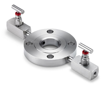 Figure 1: One alternative to a standard flushing ring comes pre-assembled and leak-tested, and offers a variety of process connections, materials of construction, O-rings, and valve types. This example is the Rosemount 319T.