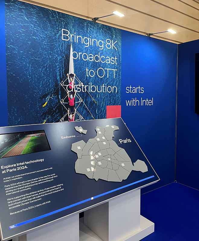 Intel’s booth at the IBC explains the company’s role in bringing 8K broadcast capability to internet-connected devices, including computers and smartphones.
