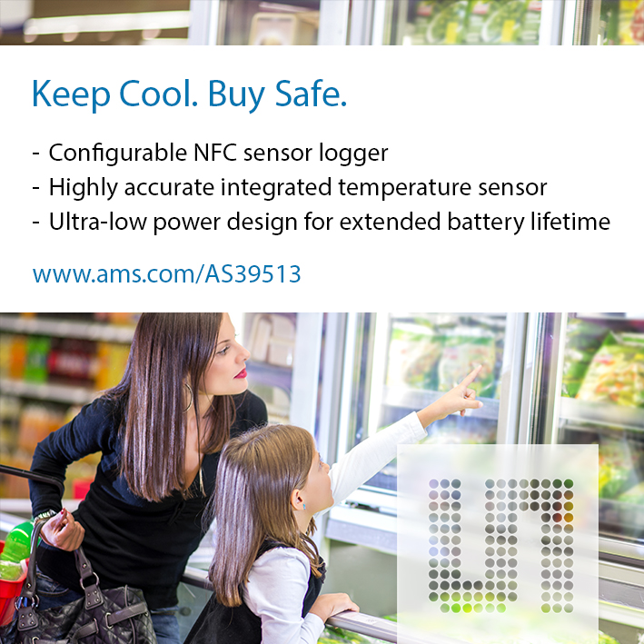 ams introduces AS39513 NFC sensor tag and data logger