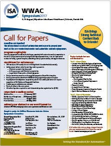 ISA announces Call for Abstracts for 2017 Water/Wastewater and Automatic Controls Symposium